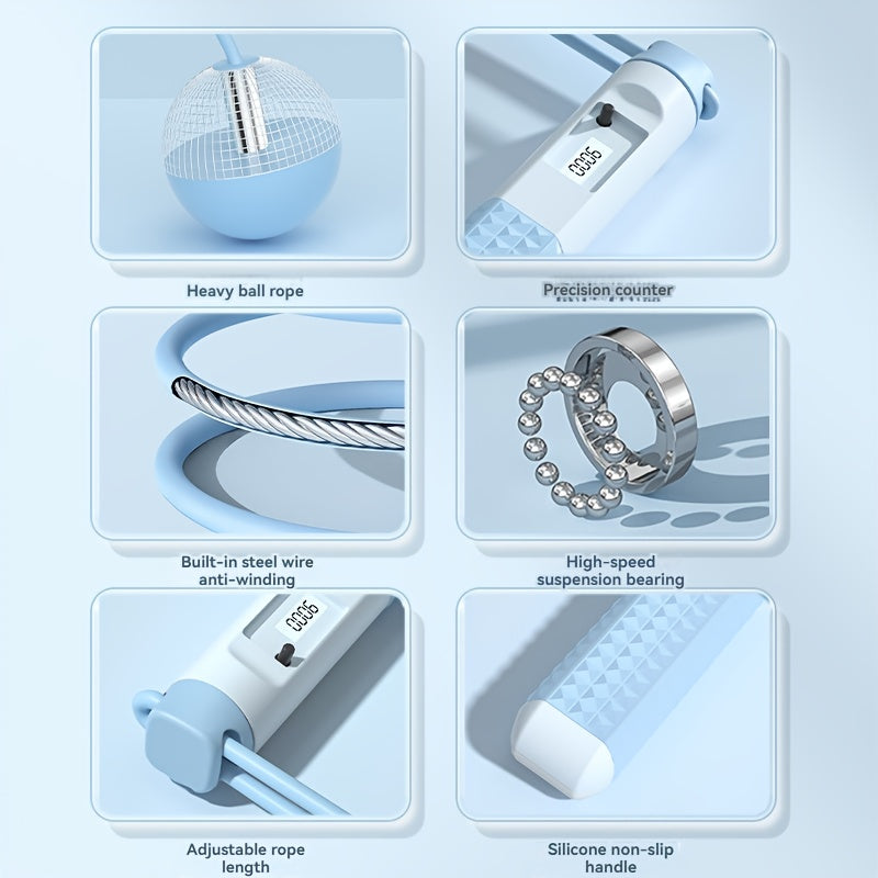 Adjustable Weighted Jump Rope, Cordless Wireless Fitness Skipping Rope for Men and Women - Ideal for Boxing, Mixed Martial Arts & Beach Bodybuilding Training, Available in Gray/Blue/Black, Workout, Exercises