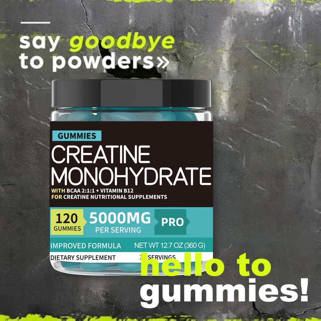 Creatine Monohydrate Gummies Complex 5000mg For Men & Women - 120 Gummies Advanced Formula W/L-Taurine + Vitamin B12 Supplement
