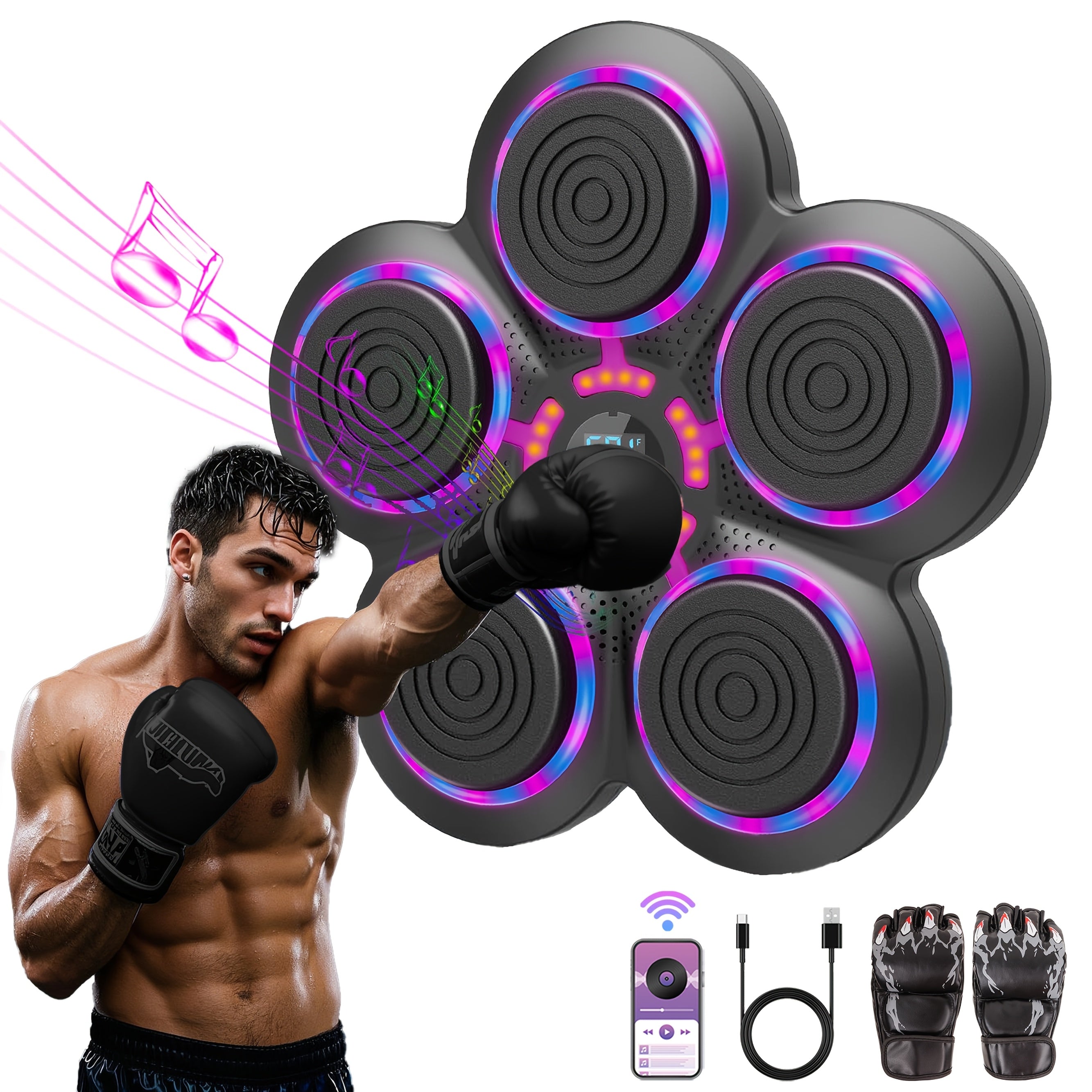 Upgrade Intelligent Music Boxing Machine for Adults, Boxing Machine with Boxing Gloves, Wall Mounted Boxing Trainer, Electronic Boxing Target Fitness Striking Equipment for Home, Indoor And Gym Use