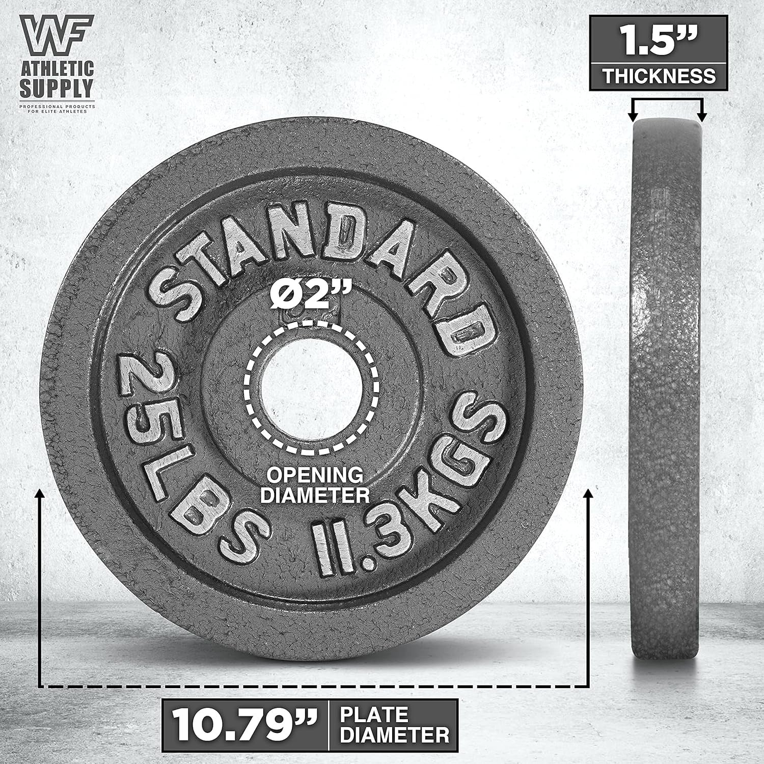 CAPHAUS Traditional/Classic 2-Inch Solid Cast Iron Weight Plates - Great for Strength Training, Weightlifting, Bodybuilding & Powerlifting, Multiple Choices Available