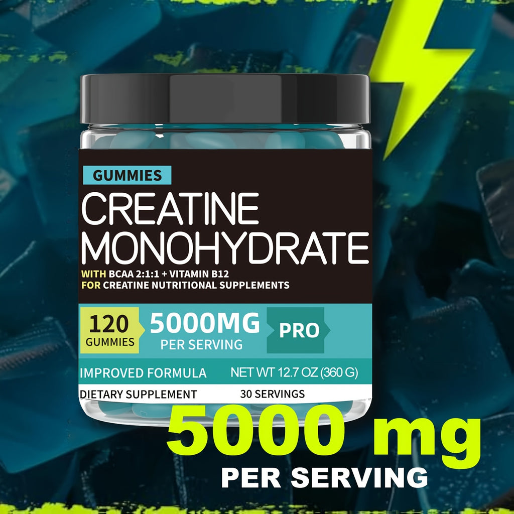 Creatine Monohydrate Gummies Complex 5000mg For Men & Women - 120 Gummies Advanced Formula W/L-Taurine + Vitamin B12 Supplement