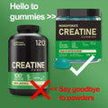Optimum Supplement Creatine Monohydrate Gummies 120Count Packaging May Vary Sugar Free 5000mg Per Serving