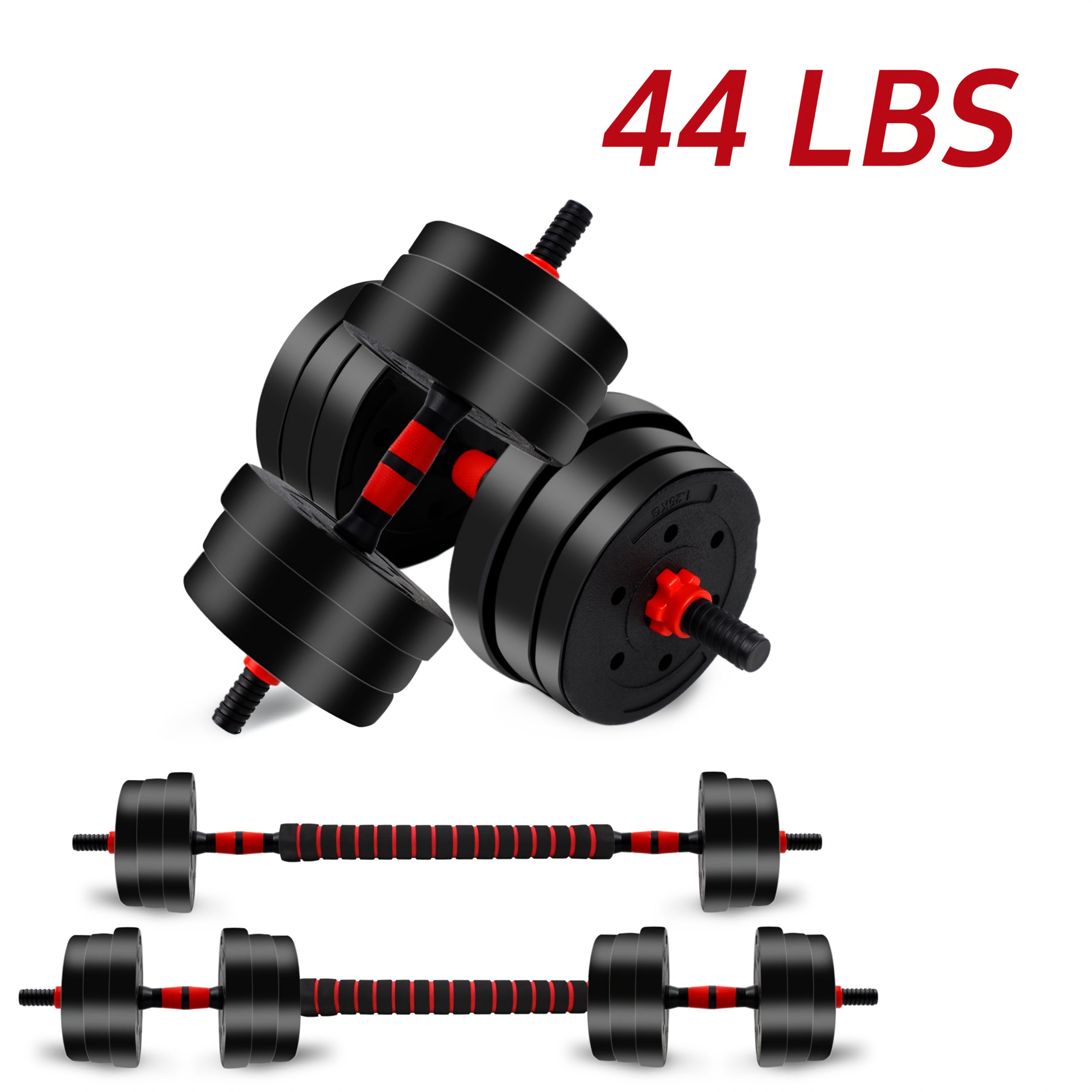 Adjustable Dumbbells Set, 44LBS 3in 1 Adjustable Weights Dumbbells Barbell Set, Used As Barbell, Dumbbell, Push Up Bars, Free Weights for Home Gym, Strength Training, & Bodybuilding