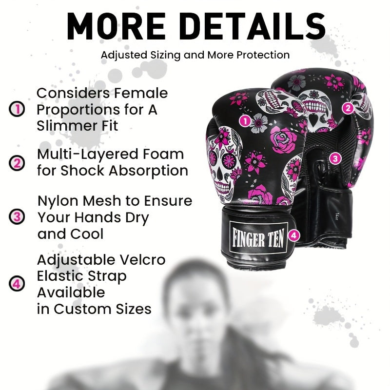 FINGER TEN Boxing Gloves Women Punching Sparring Kickboxing MMA Training Heavy Bag Glove Black Leather 8 10 12 14 oz for Womens