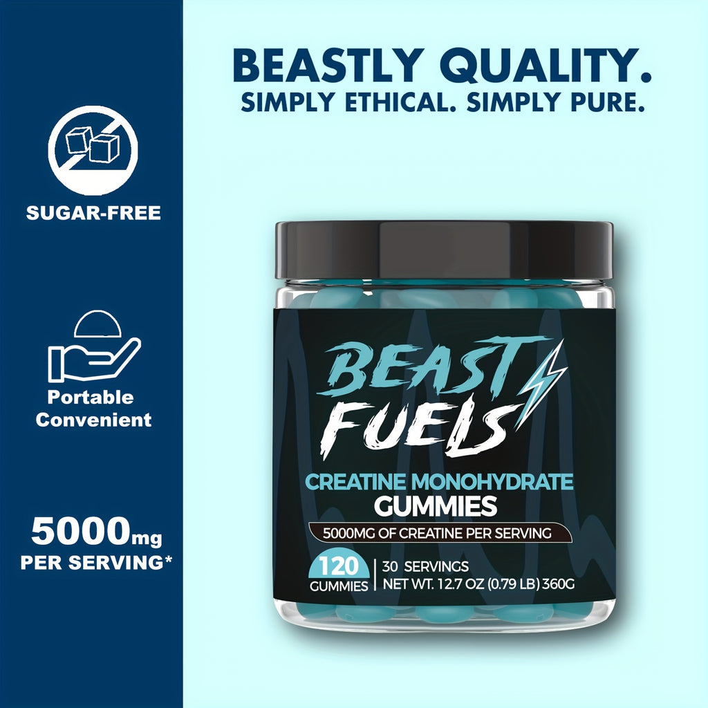 Advanced Creatine Monohydrate Gummies - 120 Count, 5000mg Each with L-Taurine & Vitamin B12 for Men & Women, Hypoallergenic