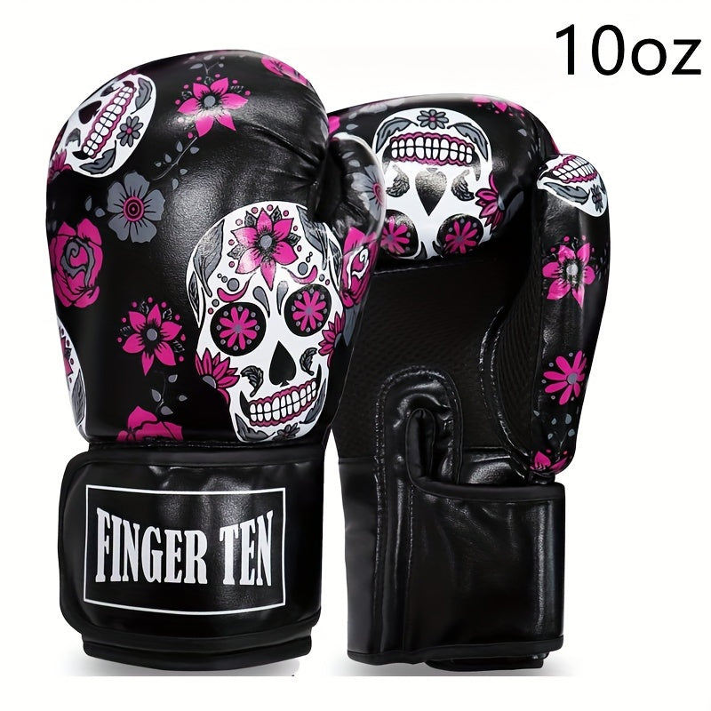 FINGER TEN Boxing Gloves Women Punching Sparring Kickboxing MMA Training Heavy Bag Glove Black Leather 8 10 12 14 oz for Womens
