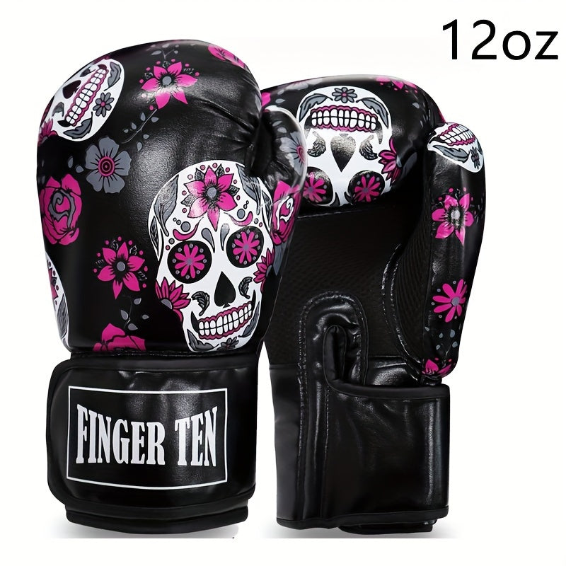 FINGER TEN Boxing Gloves Women Punching Sparring Kickboxing MMA Training Heavy Bag Glove Black Leather 8 10 12 14 oz for Womens
