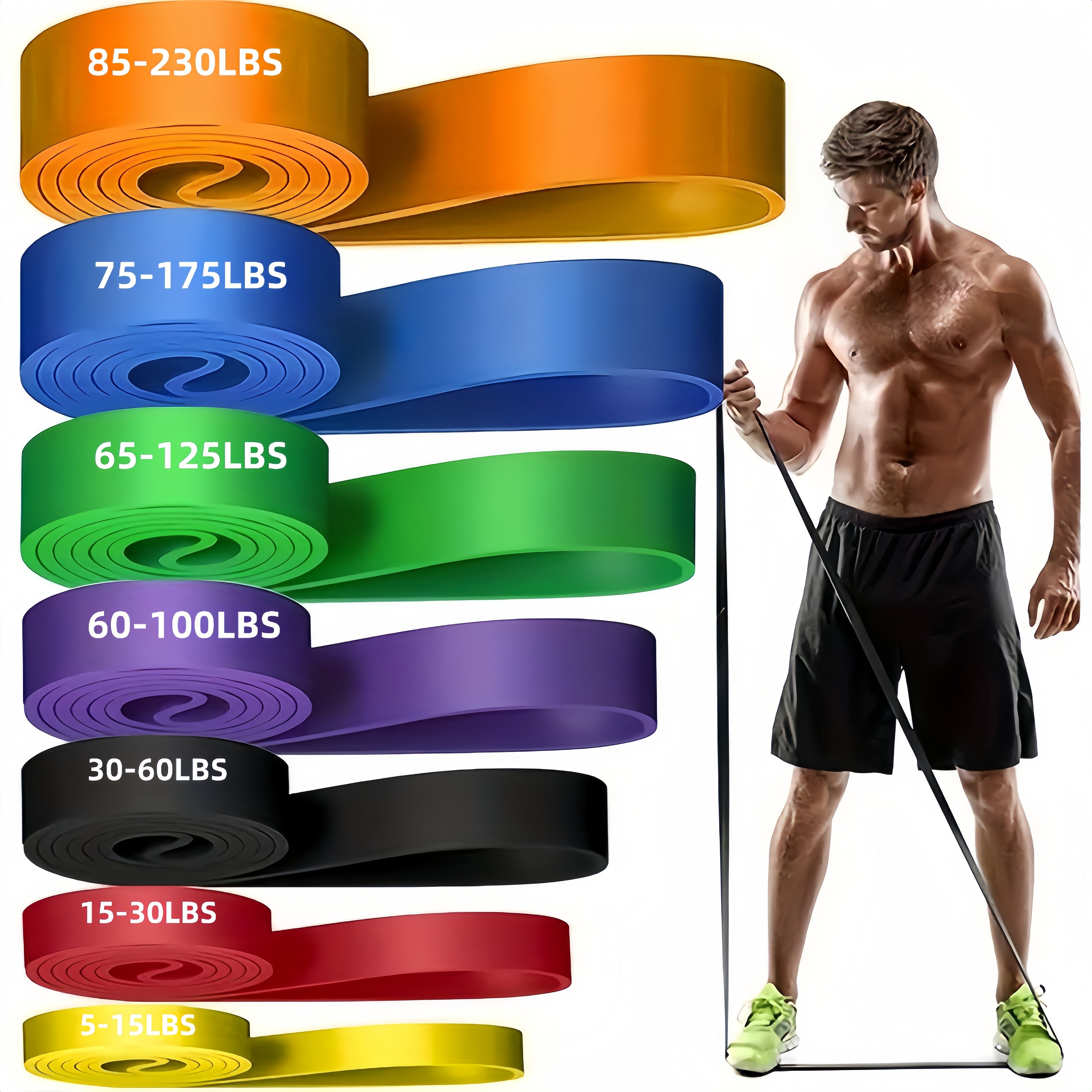 1pc 5-230 lbs Heavy-Duty Resistance Band Training System with 82-Inch Length - 5-Color Options (Green, Blue, Black, Red, Golden) | 5-230 lbs Weight Levels | Muscle Building & Strength Training for Men & Women | Multi-Color Op