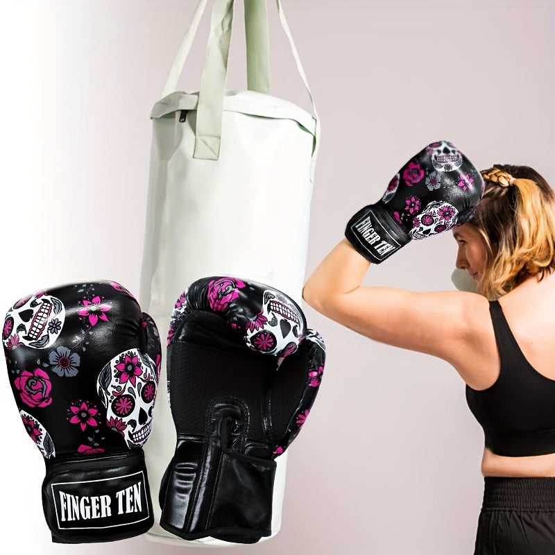 FINGER TEN Boxing Gloves Women Punching Sparring Kickboxing MMA Training Heavy Bag Glove Black Leather 8 10 12 14 oz for Womens