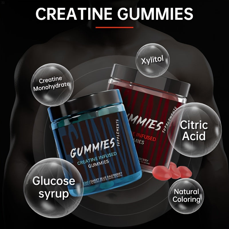 150 Gummies Per Bottle, Creatine Gummies, 5g/0.18oz Of Creatine Monohydrate Per Serving, No Sugar Or Artificial Colors, Low Calorie, Blueberry Or Strawberry Flavor