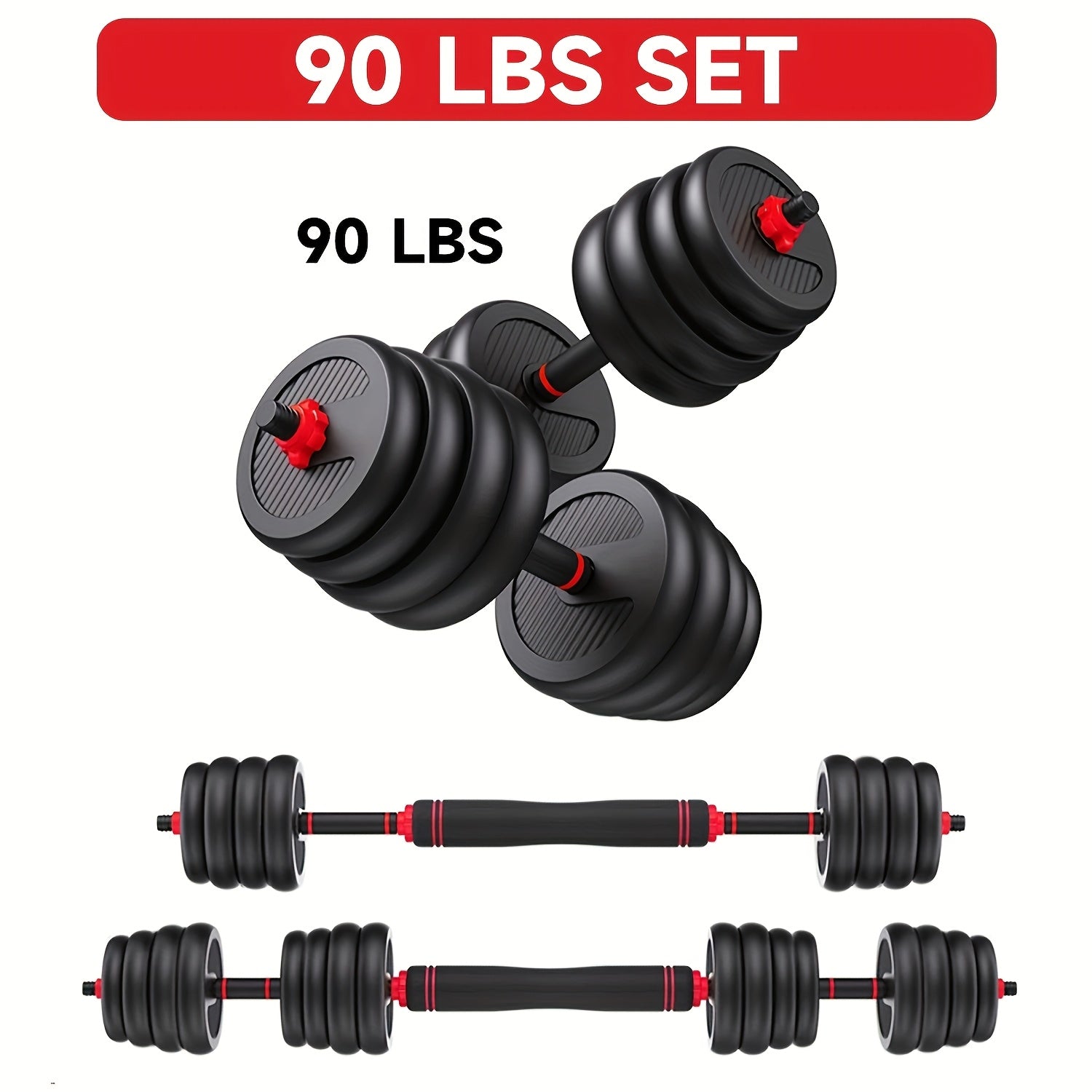 4-in-1 Adjustable Dumbbell Set - 20/45/50/55/65/75/85LBS Free Weights For Home Gym, Strength Training, & Bodybuilding - Versatile Fitness Equipment For Men & Women - Converts To Barbell, Kettlebell, Push-Up Bar - Recovery Exe