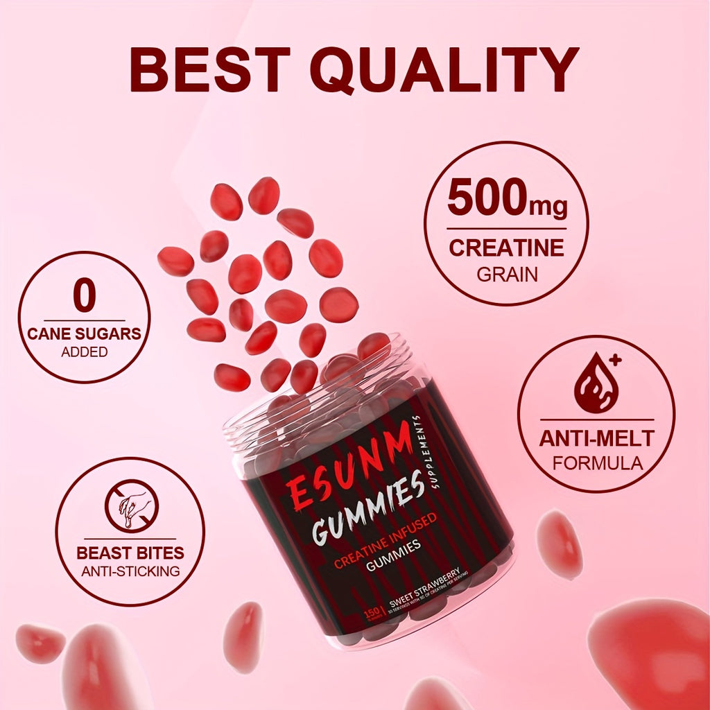 Blueberry Creatine Gummies 150 Capsules + Strawberry Creatine Gummies 150 Capsules - Double Fruity Vitality Supply, 300 Capsules To Enjoy Health Every Day