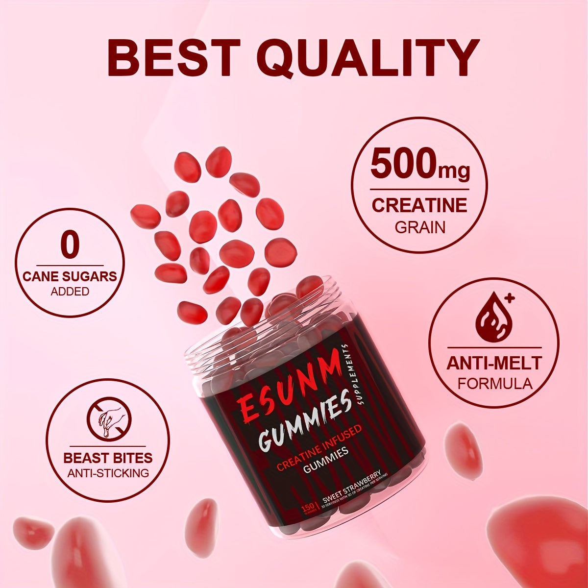 Blueberry Creatine Gummies 150 Capsules + Strawberry Creatine Gummies 150 Capsules - Double Fruity Vitality Supply, 300 Capsules To Enjoy Health Every Day