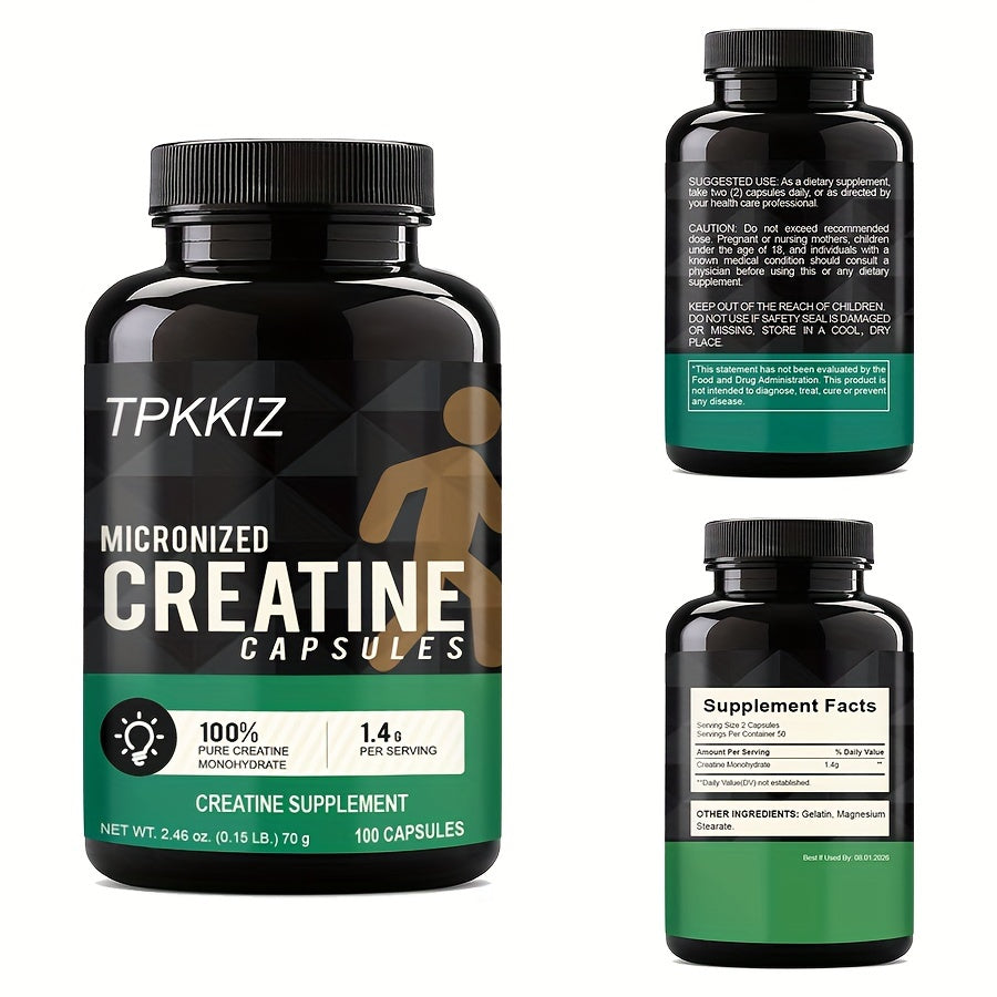 Micronized Creatine Monohydrate Capsules (100 Capsules 1 Pack)