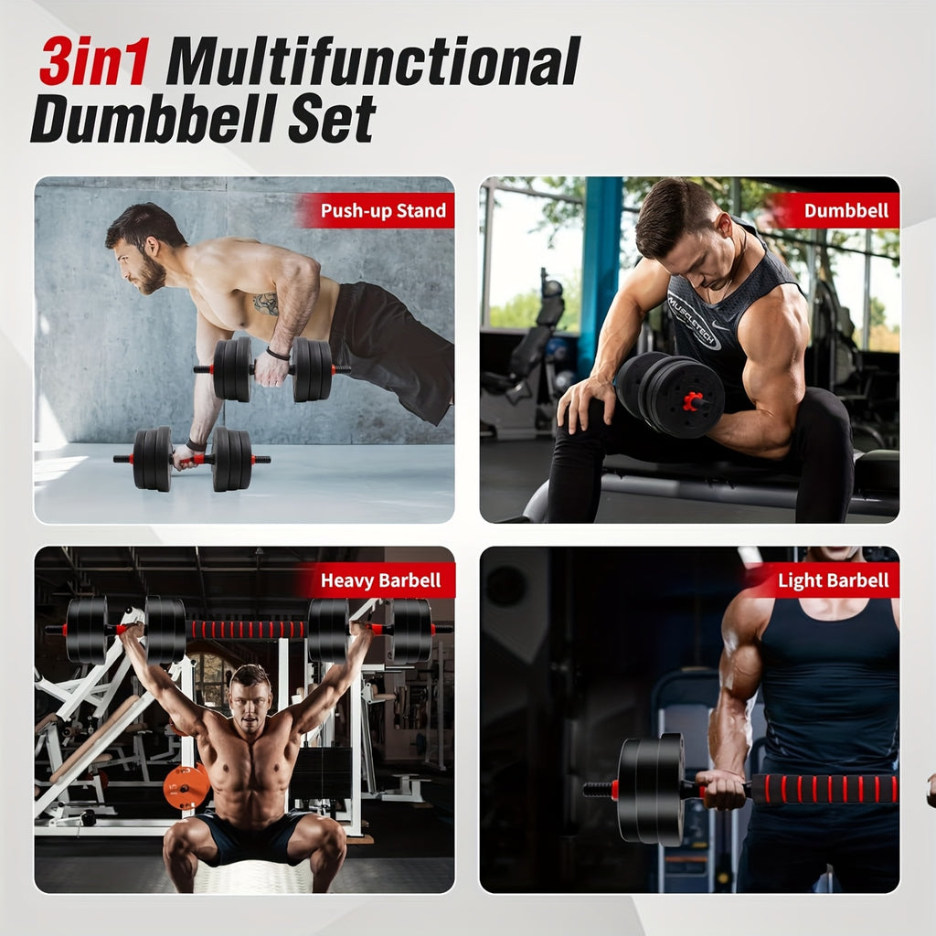 Adjustable Dumbbells Set, 44LBS 3in 1 Adjustable Weights Dumbbells Barbell Set, Used As Barbell, Dumbbell, Push Up Bars, Free Weights for Home Gym, Strength Training, & Bodybuilding