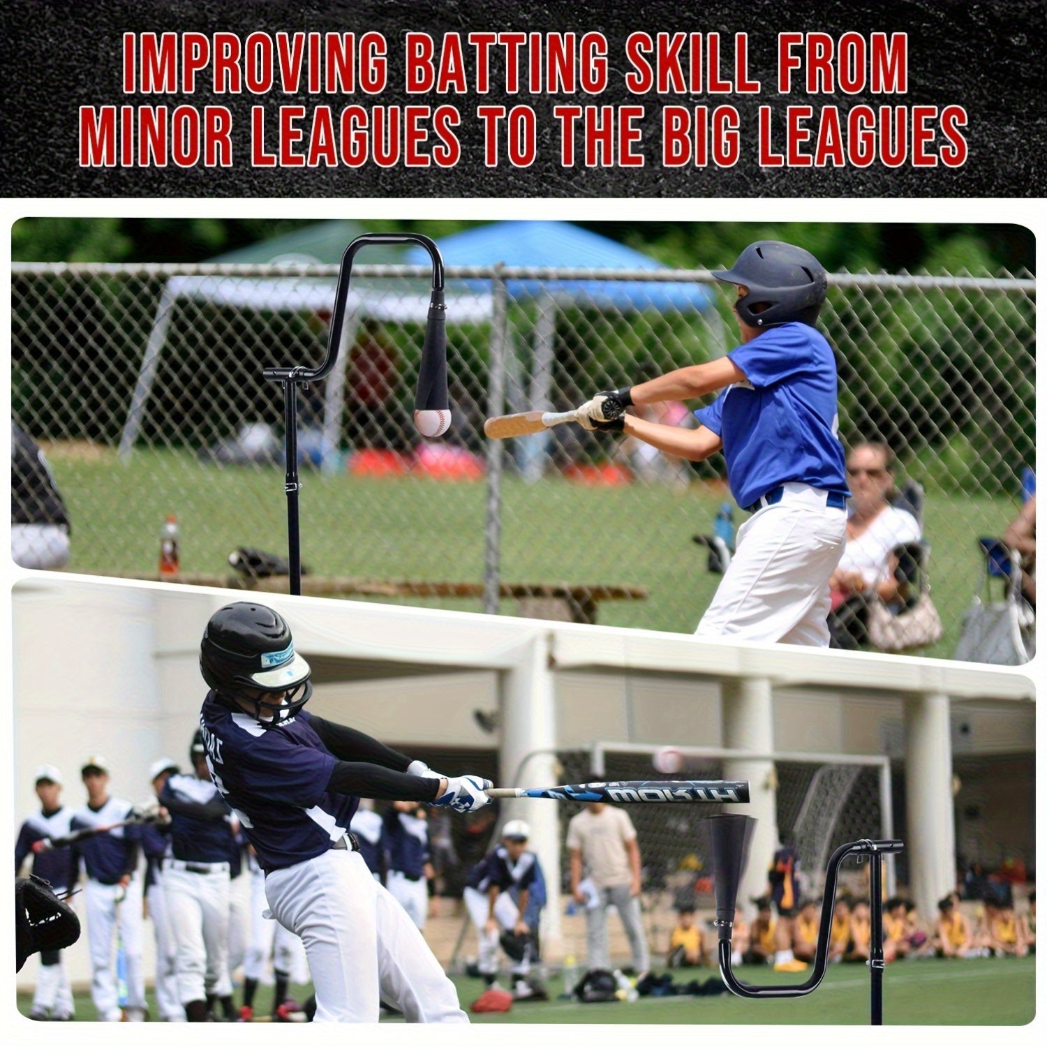 3-in-1 Baseball Softball Batting Tee, 5 Hitting Modes to Choose, Auto Reset Baseball Swing Trainner with Tethered Ball, Baseball Bat Grip, Hitting Practice, Batting Drills, Adjustable Tee, Portable Trainer, Durable Constructi