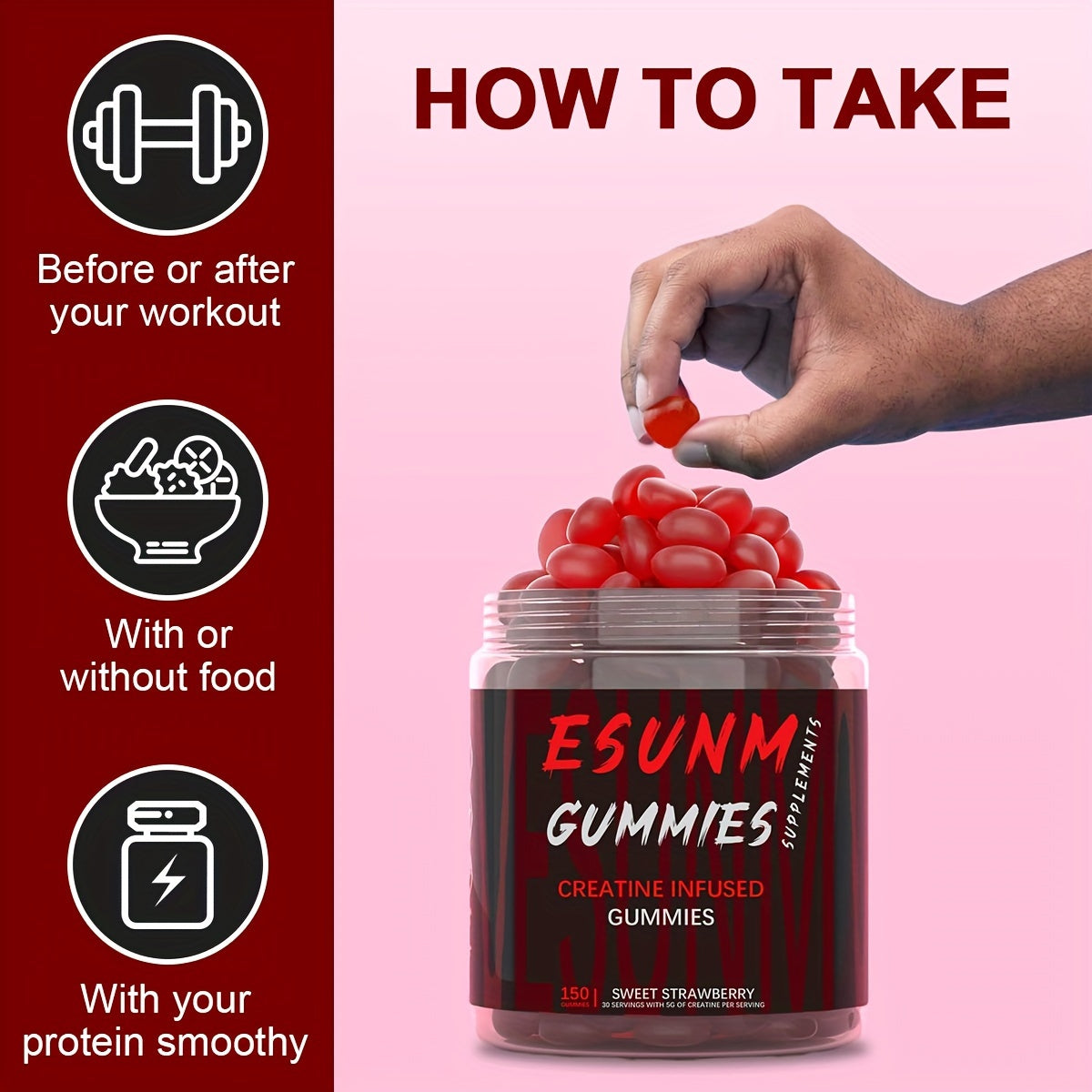 Blueberry Creatine Gummies 150 Capsules + Strawberry Creatine Gummies 150 Capsules - Double Fruity Vitality Supply, 300 Capsules To Enjoy Health Every Day