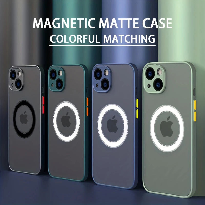 Luxury Armor Matte For Magsafe Magnetic Wireless Charging Case For iPhone 11 12 13 14 15 16 17 Pro Max Air Plus Shockproof Cover