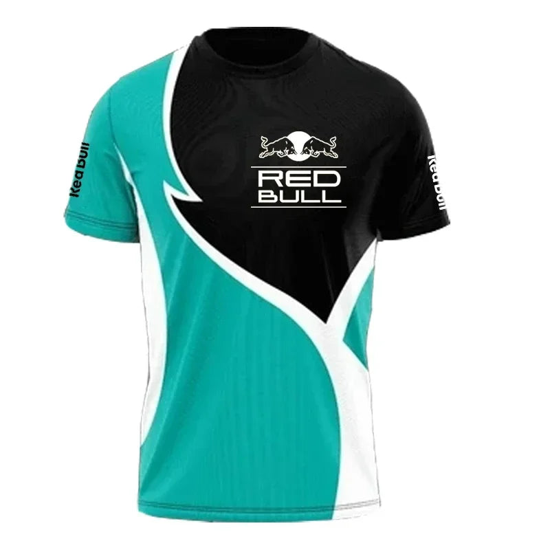 Red Bull Motorcycle Logo Print T-Shirt, Spring/Summer Red Bull Racing Team Uniform, Men's Off-Road Riding Short-Sleeve Shirt