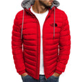 New men's short hooded cotton jacket for autumn and winter, outdoor windproof, warm and casual zipper printed men's jacket