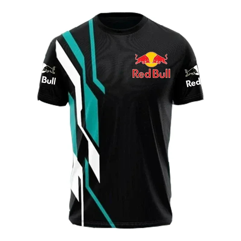 Red Bull Motorcycle Logo Print T-Shirt, Spring/Summer Red Bull Racing Team Uniform, Men's Off-Road Riding Short-Sleeve Shirt