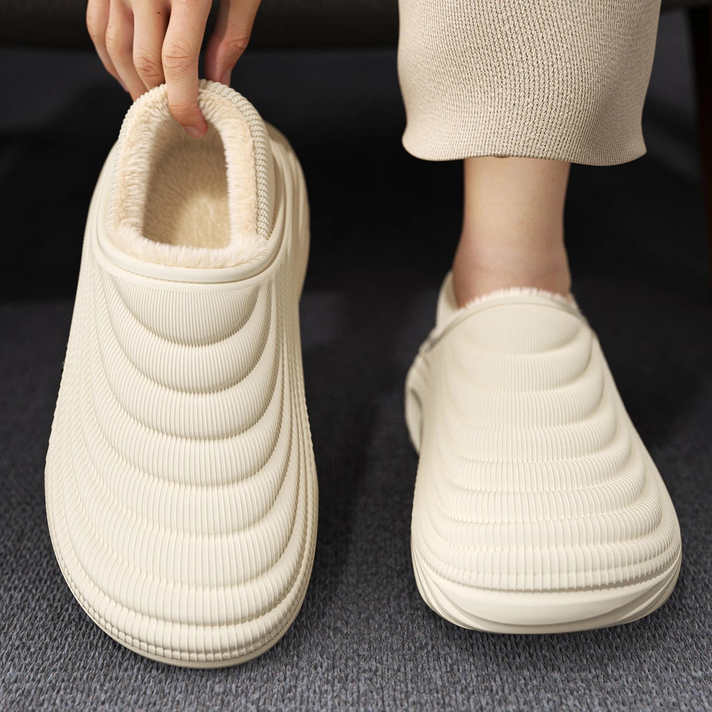 EVA Winter Slippers For Men Women Warm Fur Lined Waterproof Anti Slip Comfortable Indoor Outdoor Home Cotton Clogs Lightweight