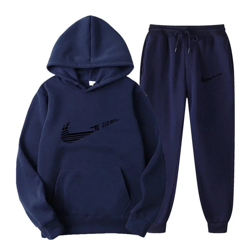 Men Tracksuit 2 Pieces Sets Hooded Sweatshirt +Drawstring Pants Male Hoodies Running Sportswear Men Women Autumn Sportwear