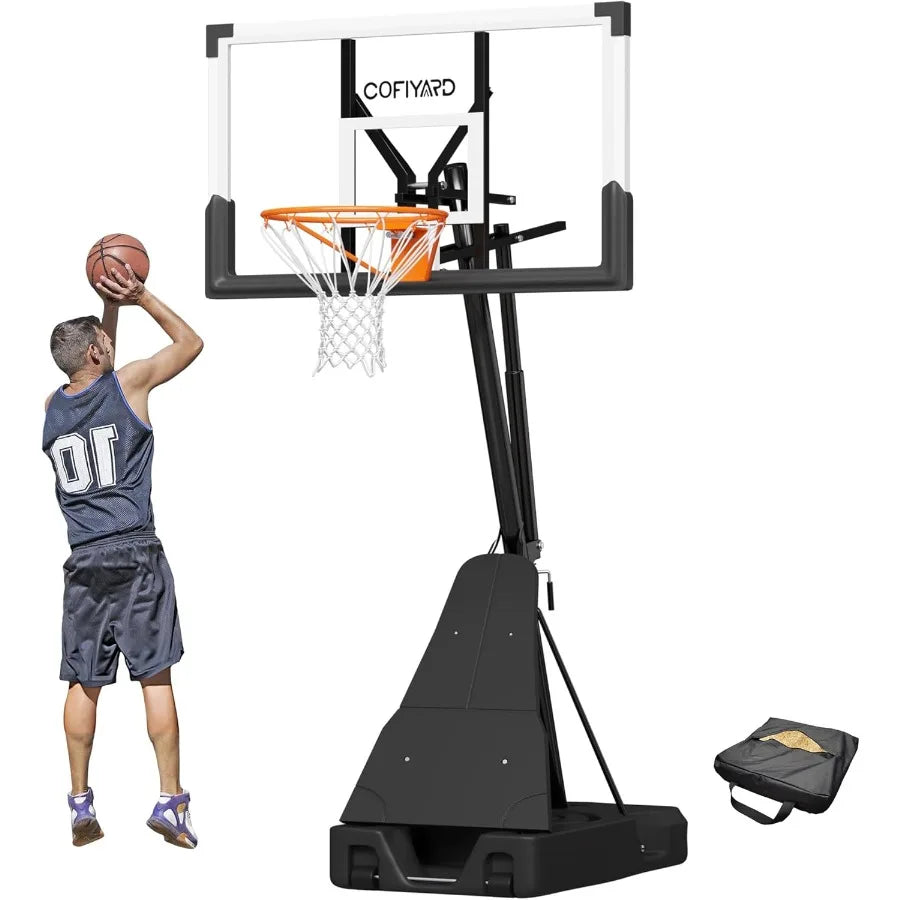 Basketball Hoop Outdoor with 44/54 Inch Shatterproof Backboard 5.25-10FT Height Portable Basketball Hoop with Sandbag Adjustabl
