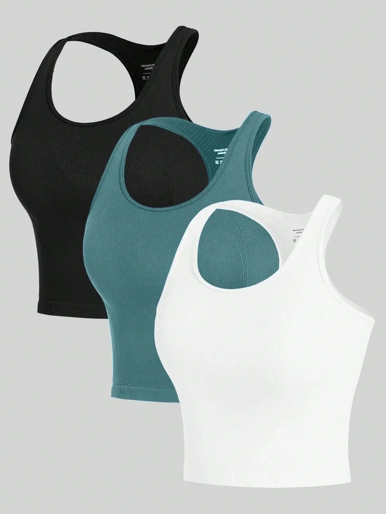 3 Piece Yoga Vest Women Gym Sports Racerback Crop Tops Seamless Streetwear Rib Knit Workout BreathableTank Top Female