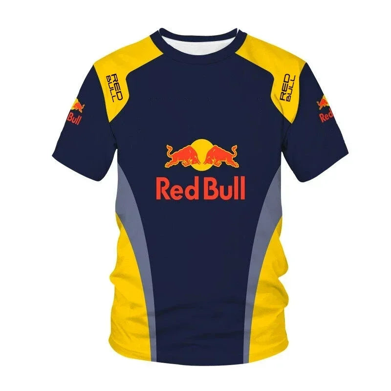 Red Bull Motorcycle Logo Print T-Shirt, Spring/Summer Red Bull Racing Team Uniform, Men's Off-Road Riding Short-Sleeve Shirt