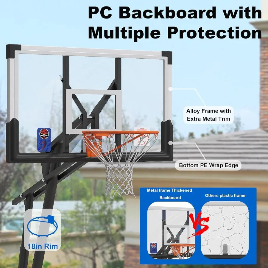 Basketball Hoop Outdoor with 44/54 Inch Shatterproof Backboard 5.25-10FT Height Portable Basketball Hoop with Sandbag Adjustabl