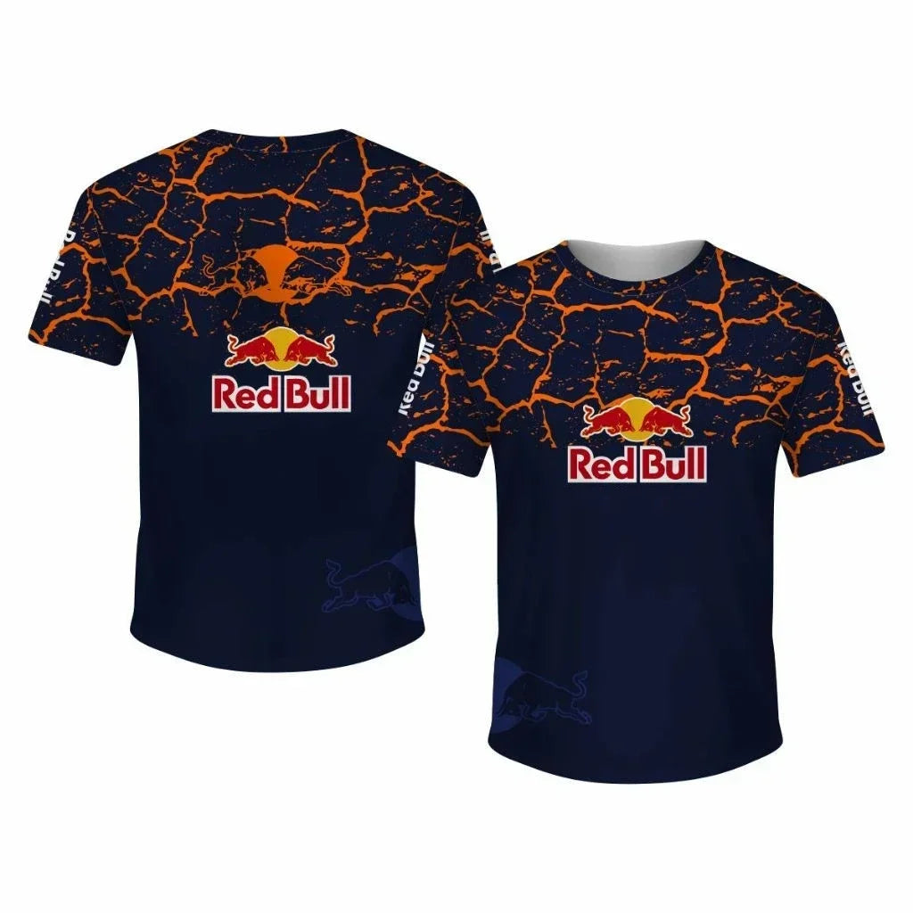Red Bull Motorcycle Logo Print T-Shirt, Spring/Summer Red Bull Racing Team Uniform, Men's Off-Road Riding Short-Sleeve Shirt