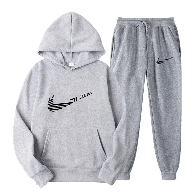 Men Tracksuit 2 Pieces Sets Hooded Sweatshirt +Drawstring Pants Male Hoodies Running Sportswear Men Women Autumn Sportwear