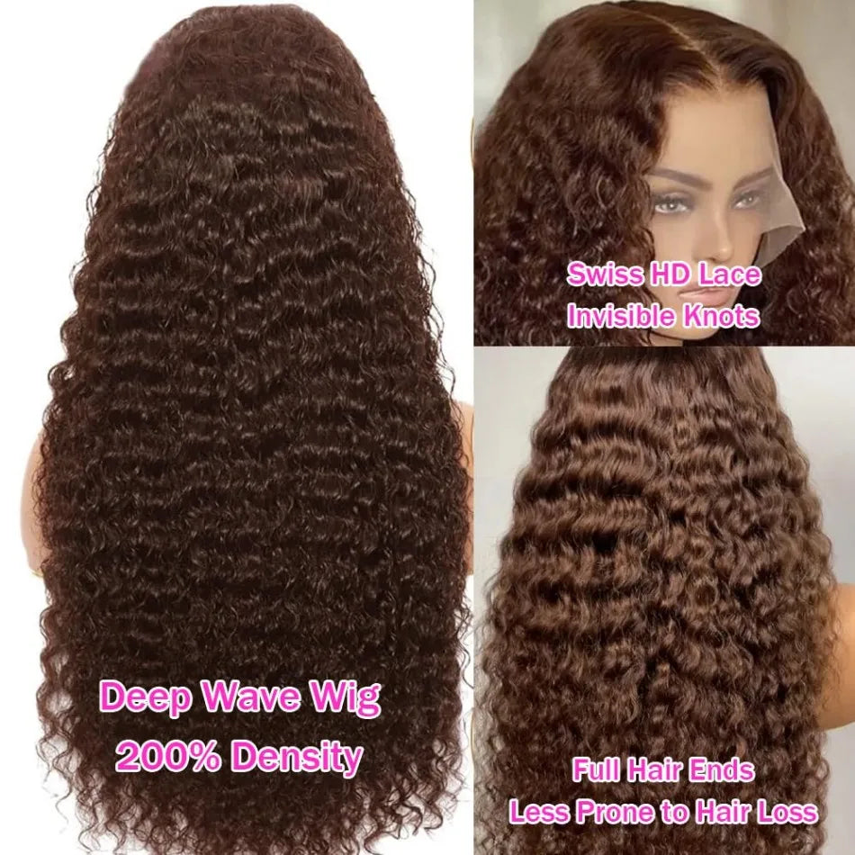 Chocolate Brown Lace Front Wigs Human Hair Pre Plucked 13x6 Deep Wave Lace Front Colored #4 Light Brown Wig Hd Lace Frontal Wigs