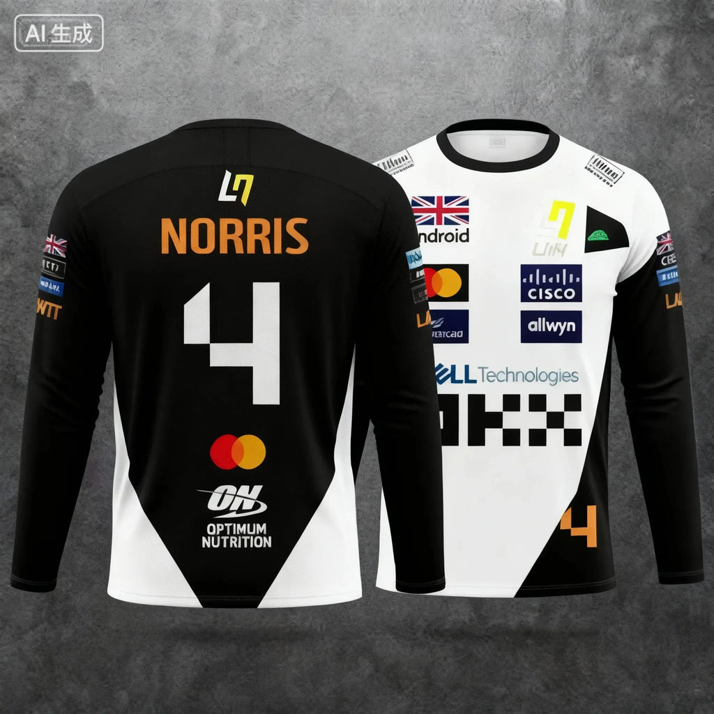 Lando Norris NO.4 2025 New Racing Style Long Sleeved T-shirt, Extreme Sports Racing Suit, Breathable Long Sleeved Sportswear