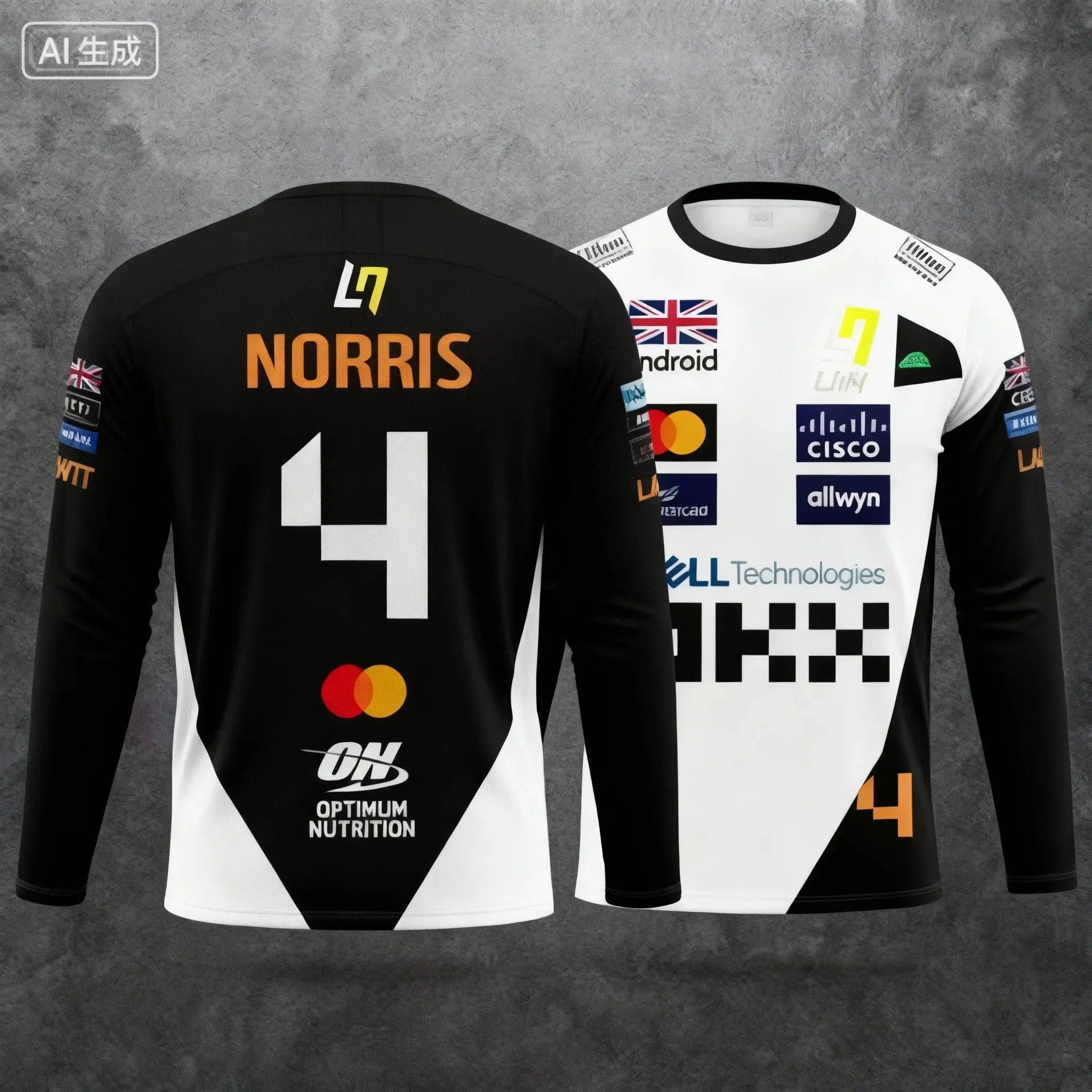 Lando Norris NO.4 2025 New Racing Style Long Sleeved T-shirt, Extreme Sports Racing Suit, Breathable Long Sleeved Sportswear