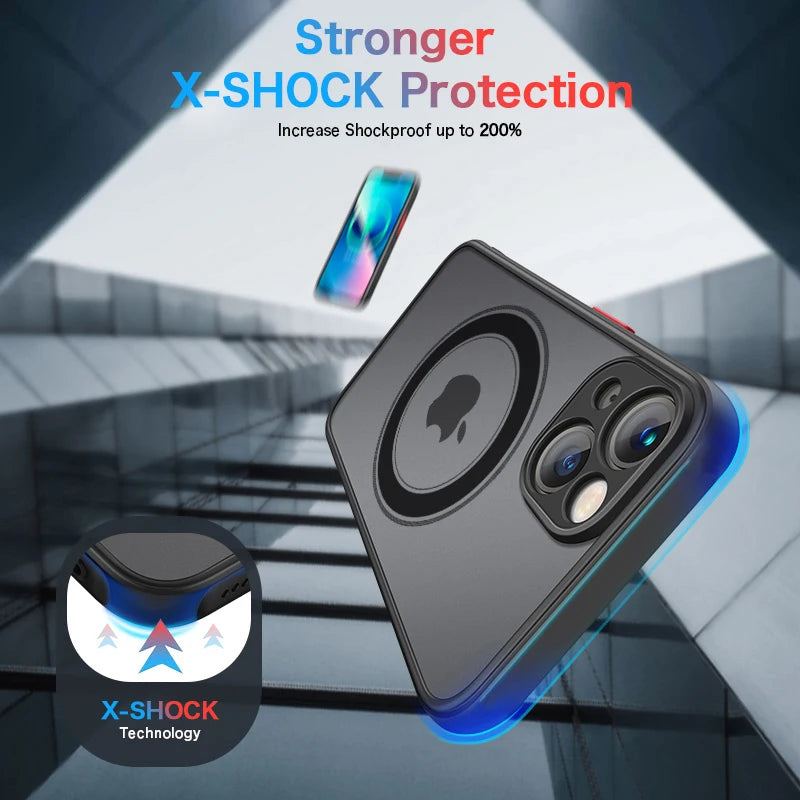 Luxury Armor Matte For Magsafe Magnetic Wireless Charging Case For iPhone 11 12 13 14 15 16 17 Pro Max Air Plus Shockproof Cover