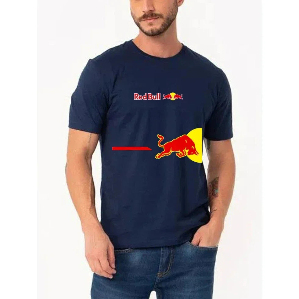 Red Bull Motorcycle Logo Print T-Shirt, Spring/Summer Red Bull Racing Team Uniform, Men's Off-Road Riding Short-Sleeve Shirt