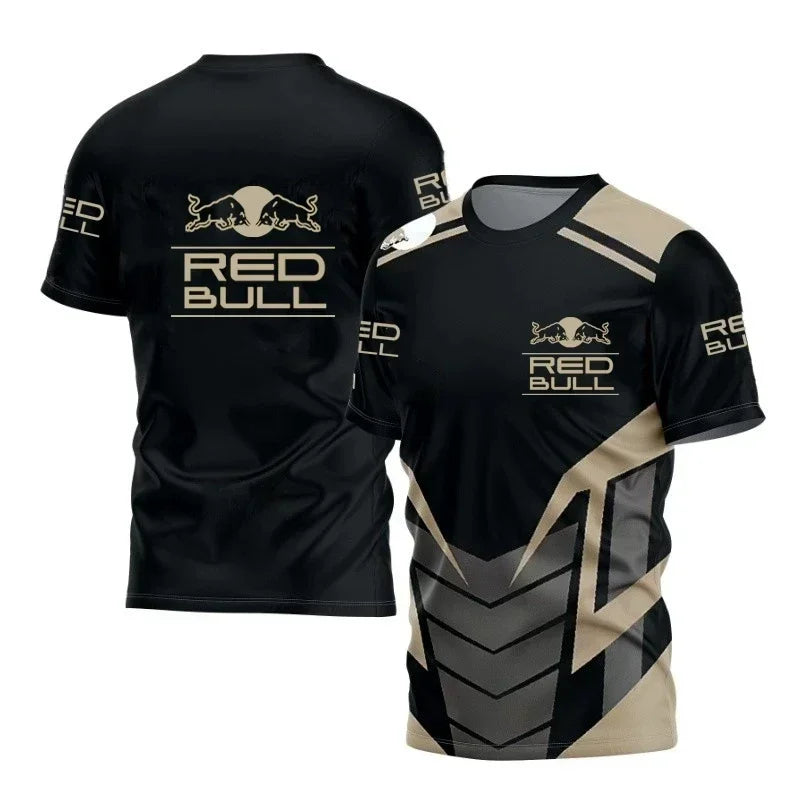 Red Bull Motorcycle Logo Print T-Shirt, Spring/Summer Red Bull Racing Team Uniform, Men's Off-Road Riding Short-Sleeve Shirt