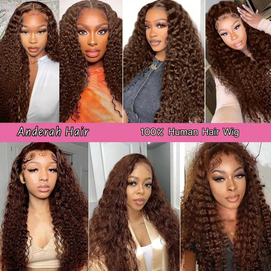 Chocolate Brown Lace Front Wigs Human Hair Pre Plucked 13x6 Deep Wave Lace Front Colored #4 Light Brown Wig Hd Lace Frontal Wigs