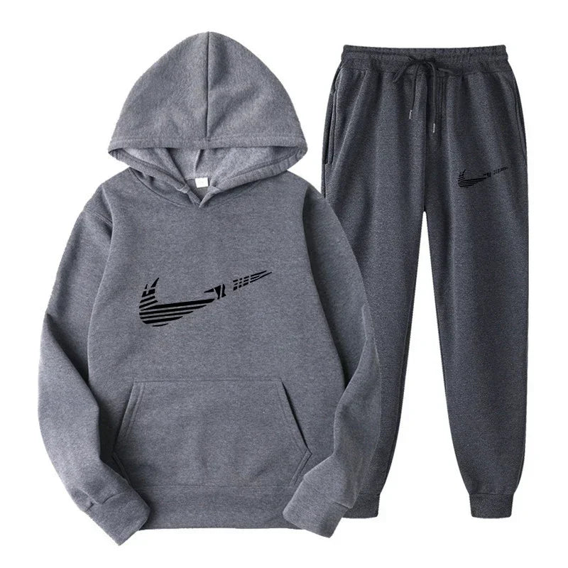Men Tracksuit 2 Pieces Sets Hooded Sweatshirt +Drawstring Pants Male Hoodies Running Sportswear Men Women Autumn Sportwear