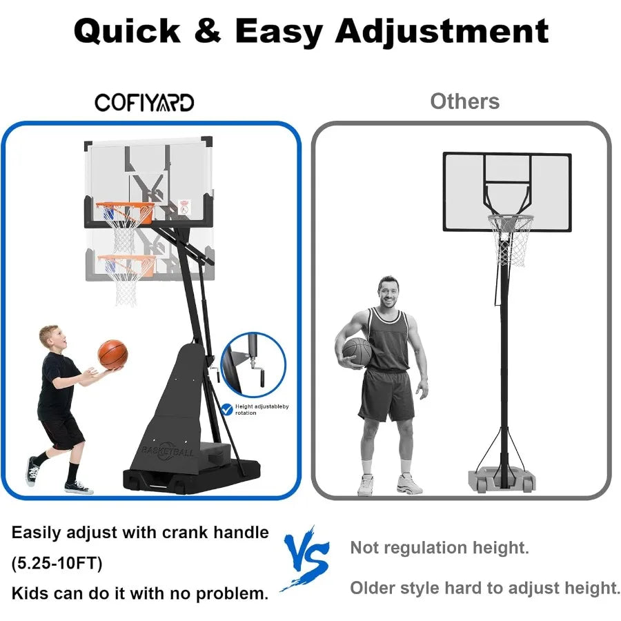 Basketball Hoop Outdoor with 44/54 Inch Shatterproof Backboard 5.25-10FT Height Portable Basketball Hoop with Sandbag Adjustabl