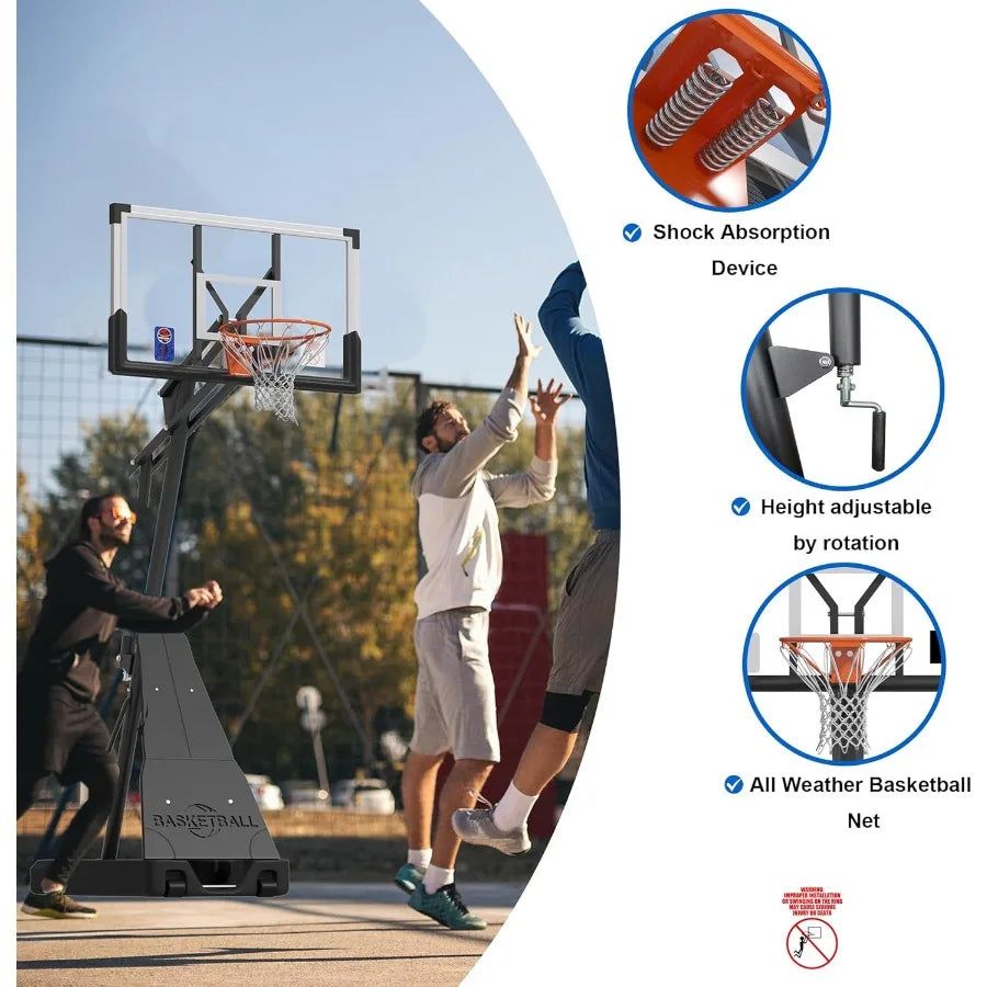 Basketball Hoop Outdoor with 44/54 Inch Shatterproof Backboard 5.25-10FT Height Portable Basketball Hoop with Sandbag Adjustabl