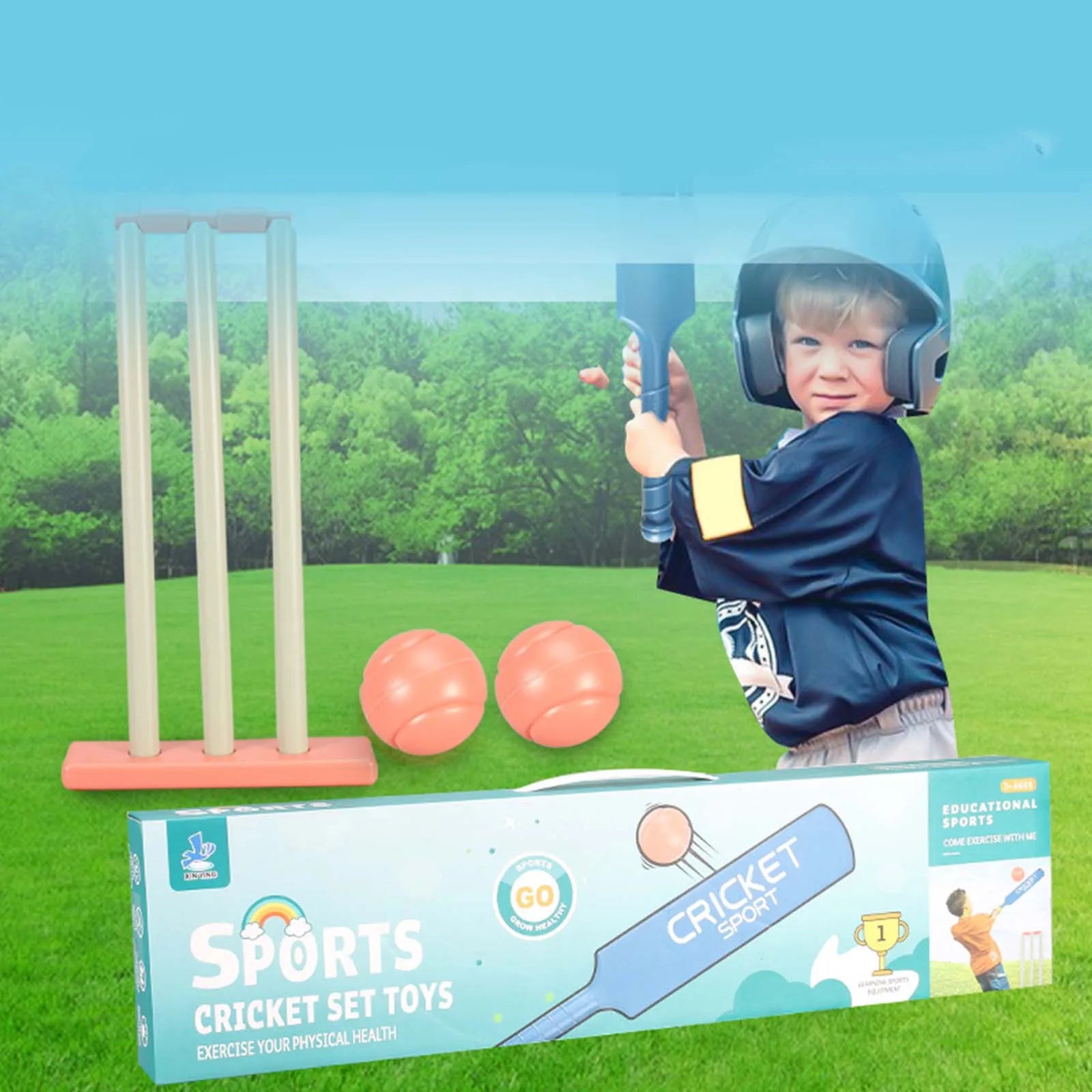 Kids Cricket Set Cricket Sports Training Set Stumps with Stand Outdoor Sports Game 2 Balls for Outdoor Yard Sports Garden Summer