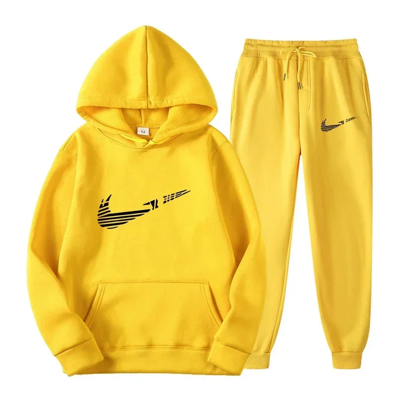Men Tracksuit 2 Pieces Sets Hooded Sweatshirt +Drawstring Pants Male Hoodies Running Sportswear Men Women Autumn Sportwear