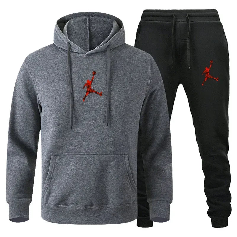 2025 Autumn/Winter Men's jogging Fitness sportswear Set: Fashionable long-sleeved sweatshirt + casual pants 2-piece set
