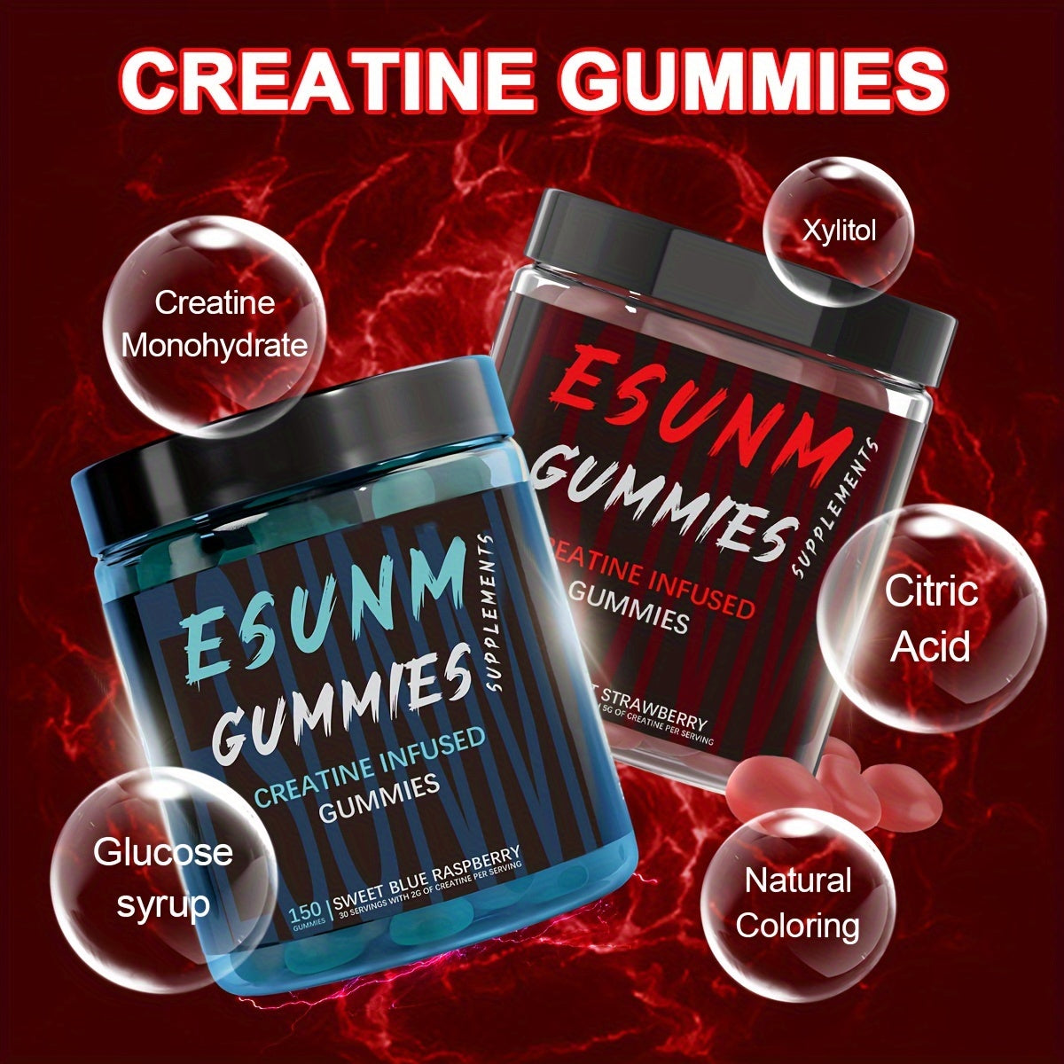 Strawberry And Blueberry Dual-Effect Creatine Gummy Set - 300 Capsules In Total, Full Of Energy Every Day!