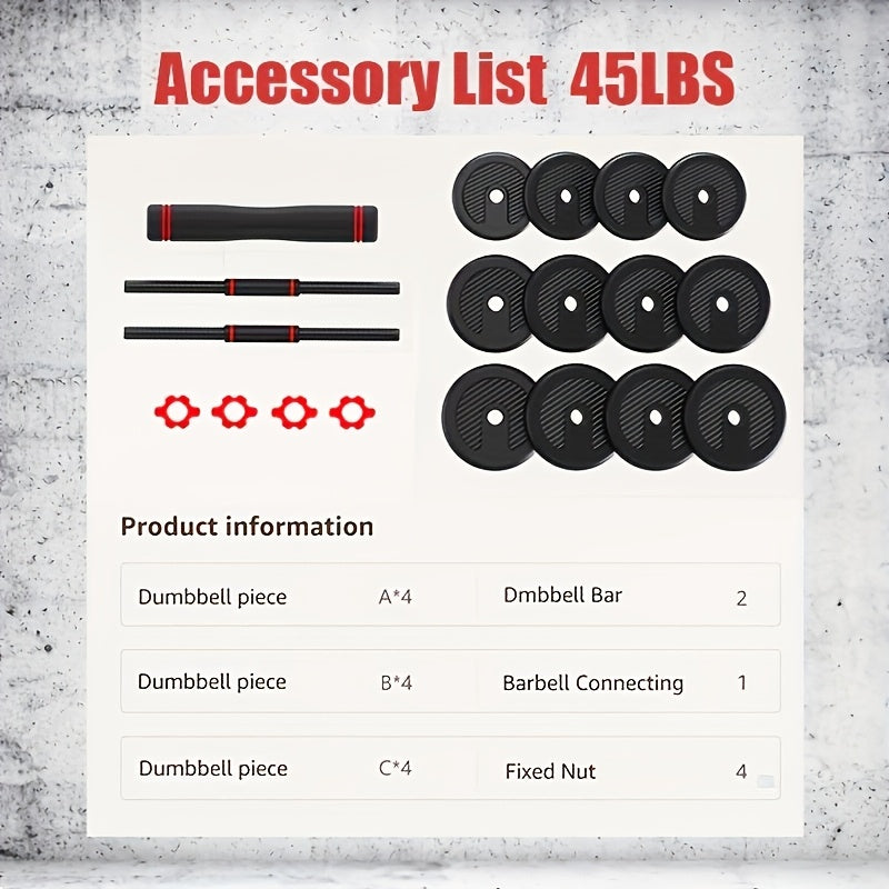 4-in-1 Adjustable Dumbbell Set - 20/45/50/55/65/75/85LBS Free Weights For Home Gym, Strength Training, & Bodybuilding - Versatile Fitness Equipment For Men & Women - Converts To Barbell, Kettlebell, Push-Up Bar - Recovery Exe