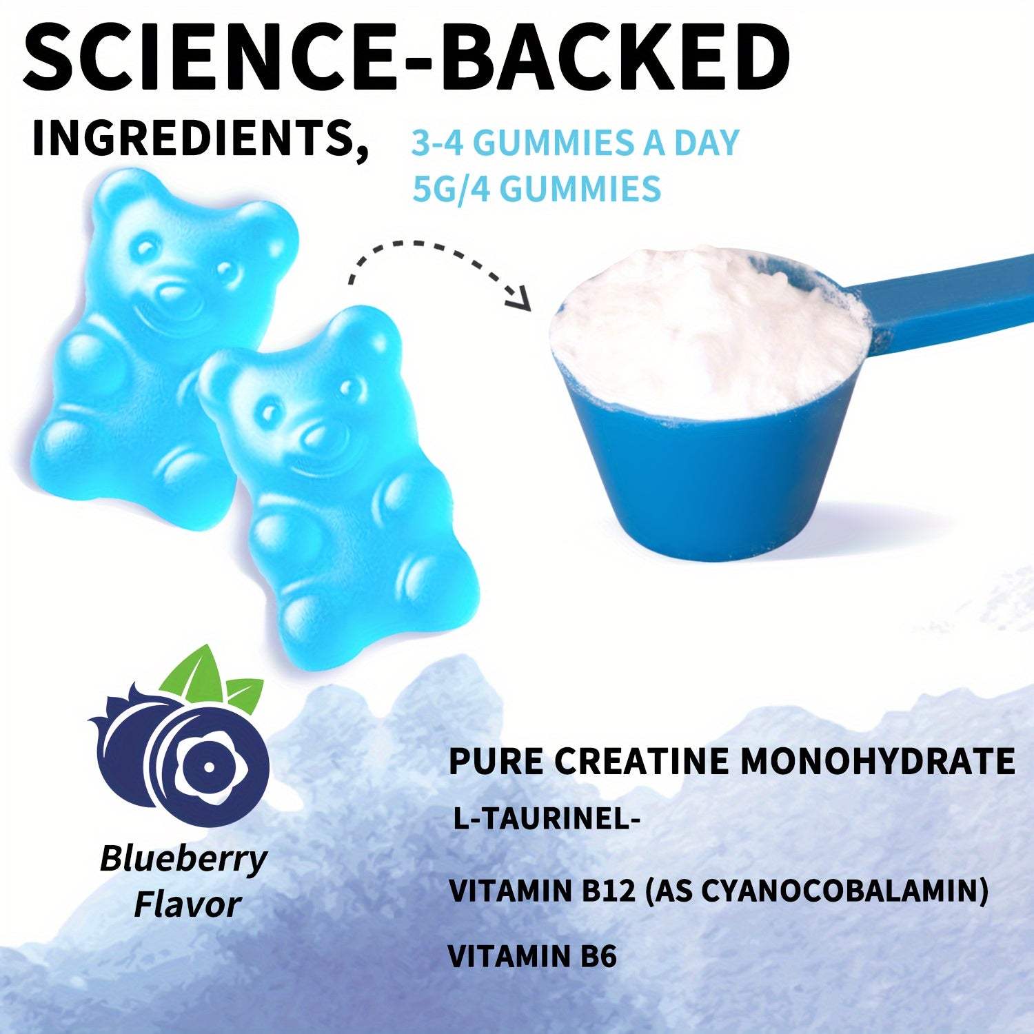 Creatine Gummies: 1.06 oz Of Creatine Per Serving, No Added Sugar Or Artificial Colors, Low Calorie. Scientifically Formulated And Flavored With Blue Raspberry, Each Bottle Contains 120 Gummies.