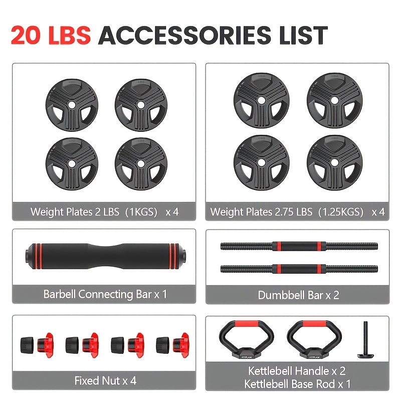 4-in-1 Adjustable Dumbbell Set - 20/45/50/55/65/75/85LBS Free Weights For Home Gym, Strength Training, & Bodybuilding - Versatile Fitness Equipment For Men & Women - Converts To Barbell, Kettlebell, Push-Up Bar - Recovery Exe